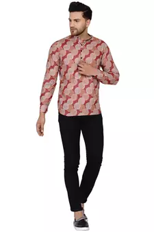 Maroon printed cotton men-kurtas