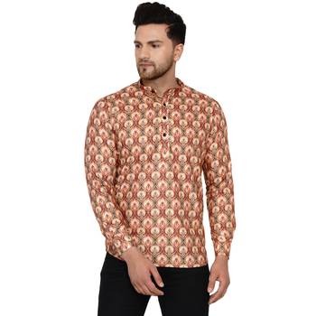 Beige printed cotton men-kurtas 1