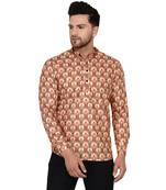 Beige printed cotton men-kurtas