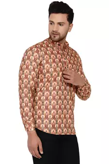 Beige printed cotton men-kurtas