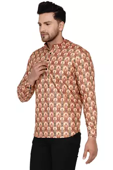 Beige printed cotton men-kurtas