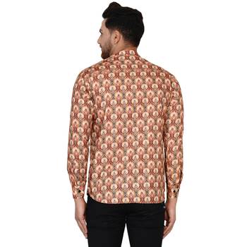 Beige printed cotton men-kurtas 4