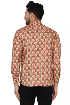 Beige printed cotton men-kurtas