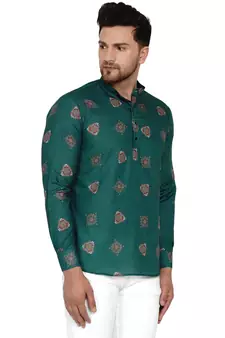 Green printed cotton men-kurtas