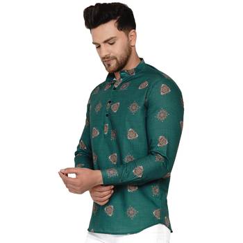 Green printed cotton men-kurtas 3