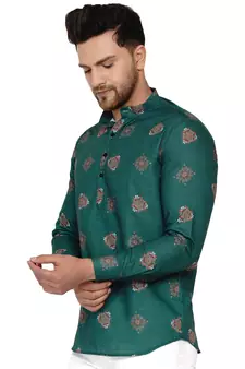Green printed cotton men-kurtas