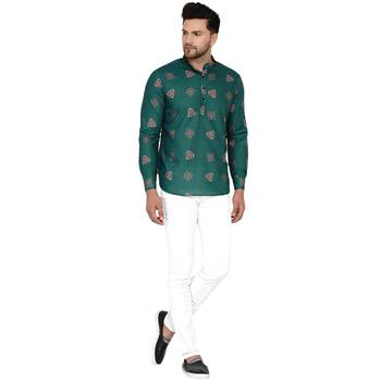 Green printed cotton men-kurtas 5