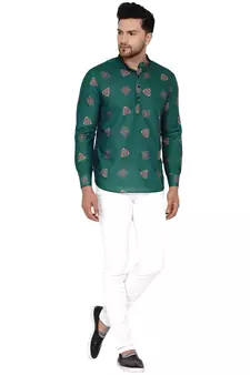 Green printed cotton men-kurtas