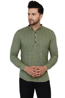 Green printed cotton men-kurtas