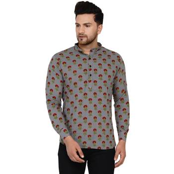 Grey printed cotton men-kurtas 1