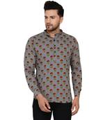 Grey printed cotton men-kurtas
