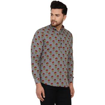 Grey printed cotton men-kurtas 2