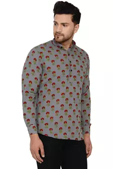 Grey printed cotton men-kurtas