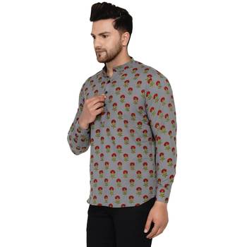 Grey printed cotton men-kurtas 3