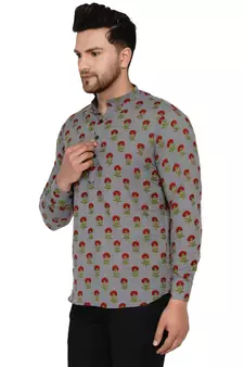 Grey printed cotton men-kurtas