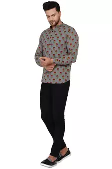 Grey printed cotton men-kurtas