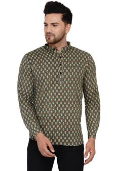Green printed cotton men-kurtas