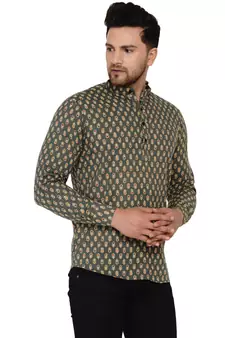 Green printed cotton men-kurtas