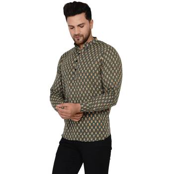 Green printed cotton men-kurtas 3