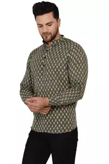Green printed cotton men-kurtas
