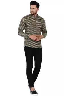Green printed cotton men-kurtas