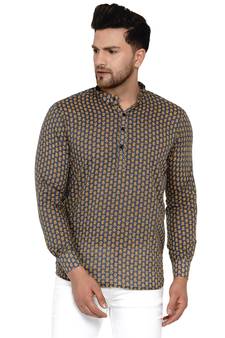 Grey printed cotton men-kurtas