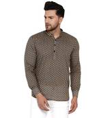 Grey printed cotton men-kurtas