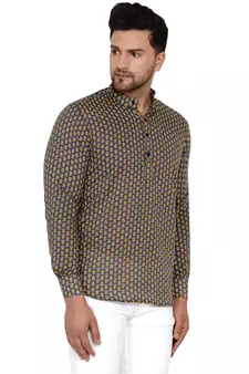 Grey printed cotton men-kurtas