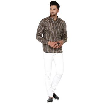 Grey printed cotton men-kurtas 5