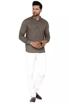 Grey printed cotton men-kurtas