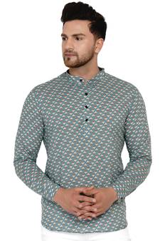 Green printed cotton men-kurtas