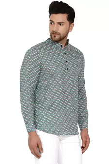 Green printed cotton men-kurtas