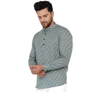 Green printed cotton men-kurtas 3