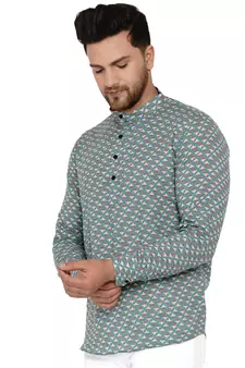 Green printed cotton men-kurtas