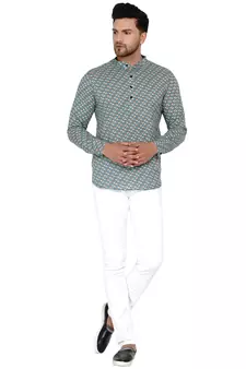 Green printed cotton men-kurtas