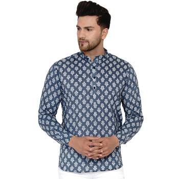 Grey printed cotton men-kurtas 1