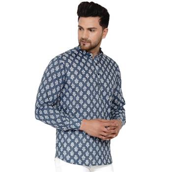 Grey printed cotton men-kurtas 2