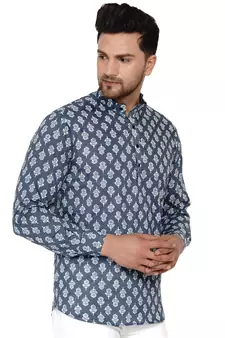 Grey printed cotton men-kurtas