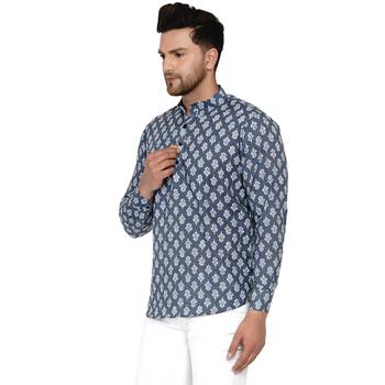 Grey printed cotton men-kurtas 3