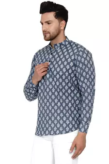 Grey printed cotton men-kurtas