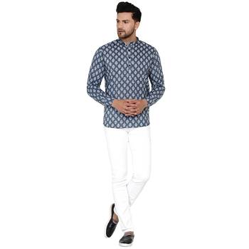 Grey printed cotton men-kurtas 5