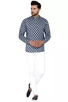 Grey printed cotton men-kurtas