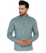 Green printed cotton men-kurtas