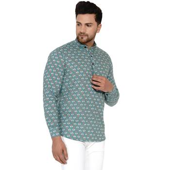 Green printed cotton men-kurtas 2