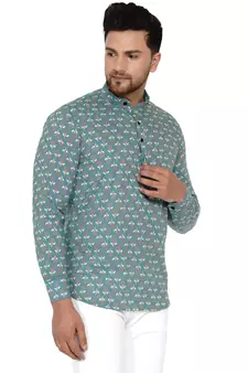 Green printed cotton men-kurtas