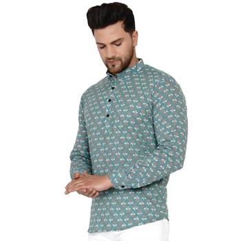 Green printed cotton men-kurtas 3