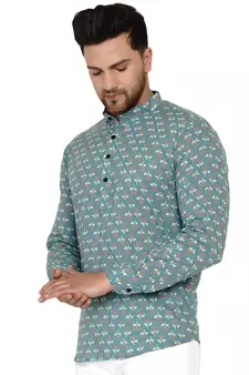 Green printed cotton men-kurtas