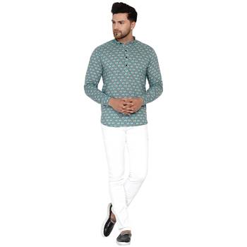 Green printed cotton men-kurtas 5