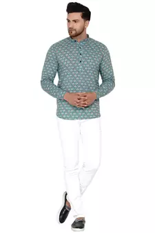 Green printed cotton men-kurtas