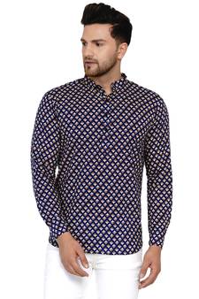 Blue printed cotton men-kurtas